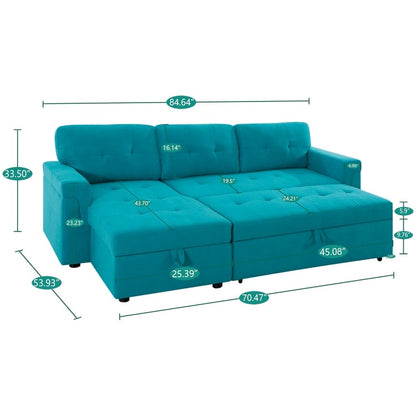Divano componibile reversibile con letto estraibile, chaise longue con contenitore nascosto, gambe resistenti,