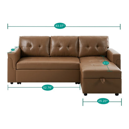 Divano componibile reversibile con letto estraibile, chaise longue con contenitore nascosto, gambe resistenti,