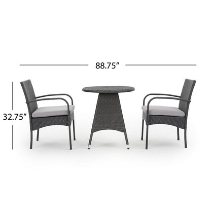 Set da bistrot in vimini da 3 pezzi Peterson Outdoor con cuscini di Christopher Knight Home