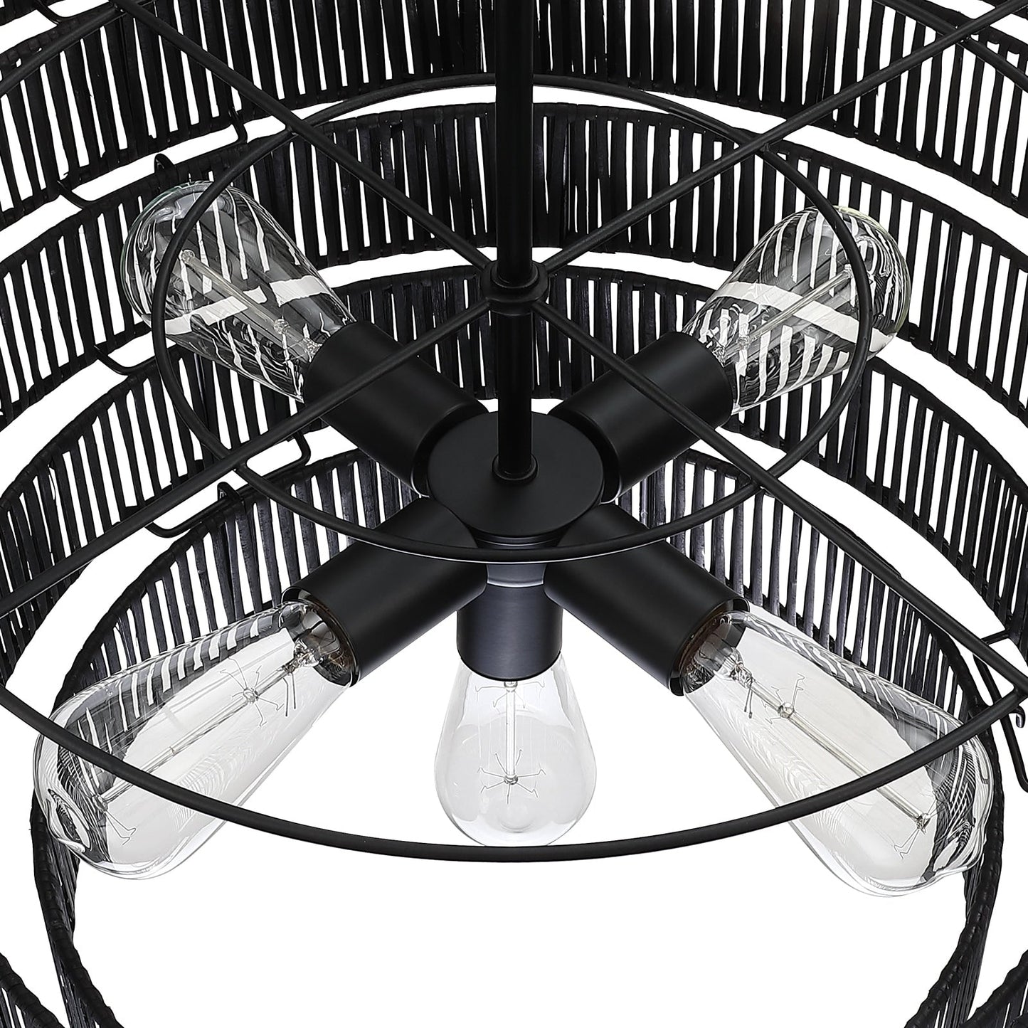 Lampadario moderno bohémien Piersan a 5 luci con paralume in rattan a più livelli - 26 pollici di larghezza