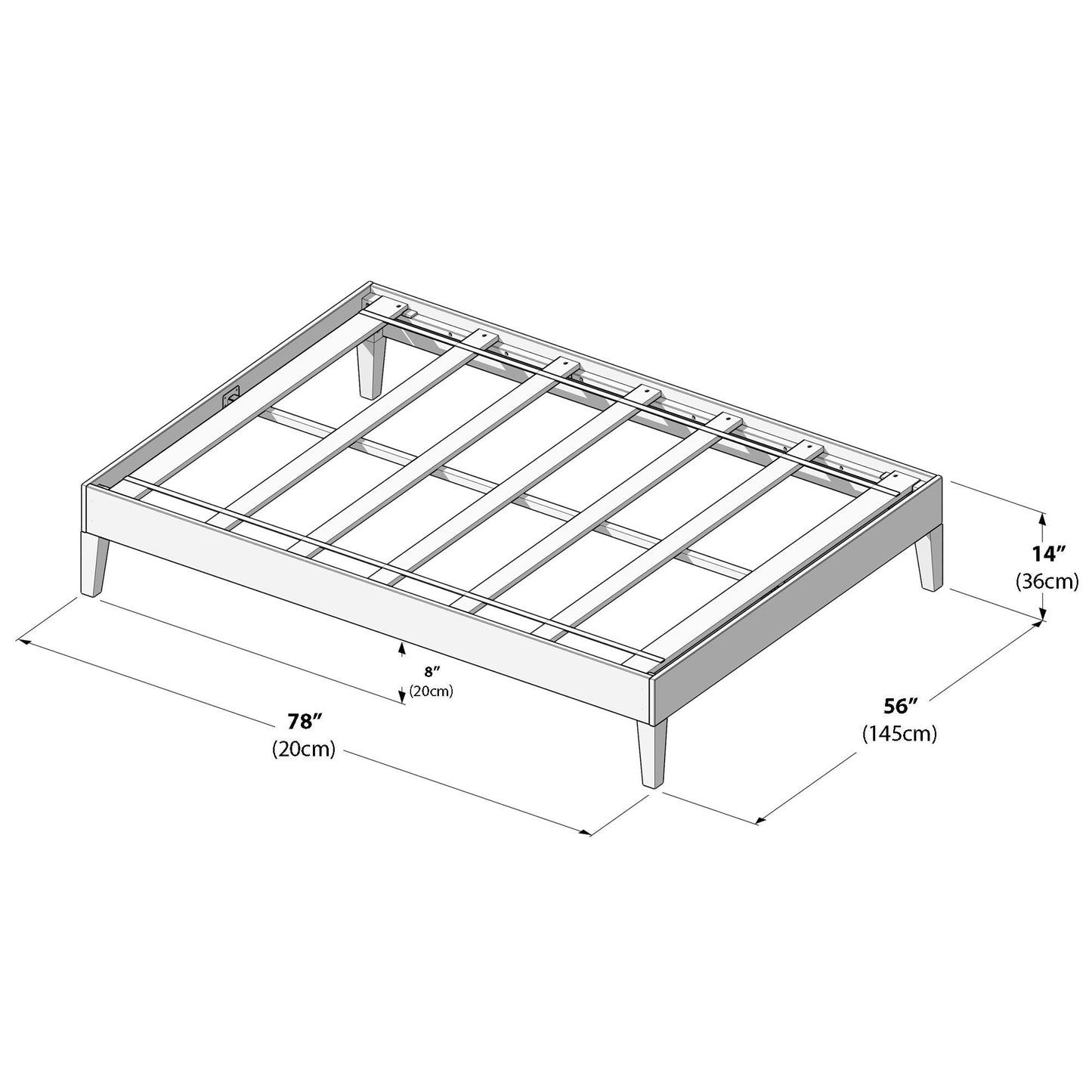 Letto a piattaforma full-size con travi e assi