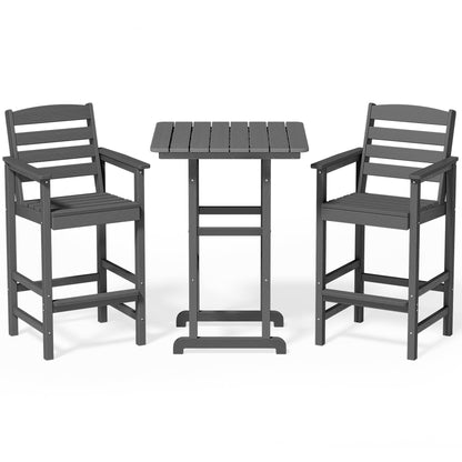 Set di 3 sedie Adirondack alte in plastica, set da conversazione per patio