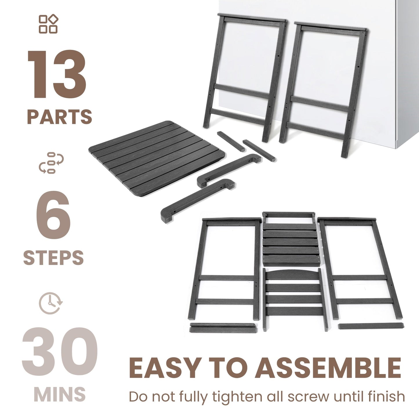 Set di 3 sedie Adirondack alte in plastica, set da conversazione per patio