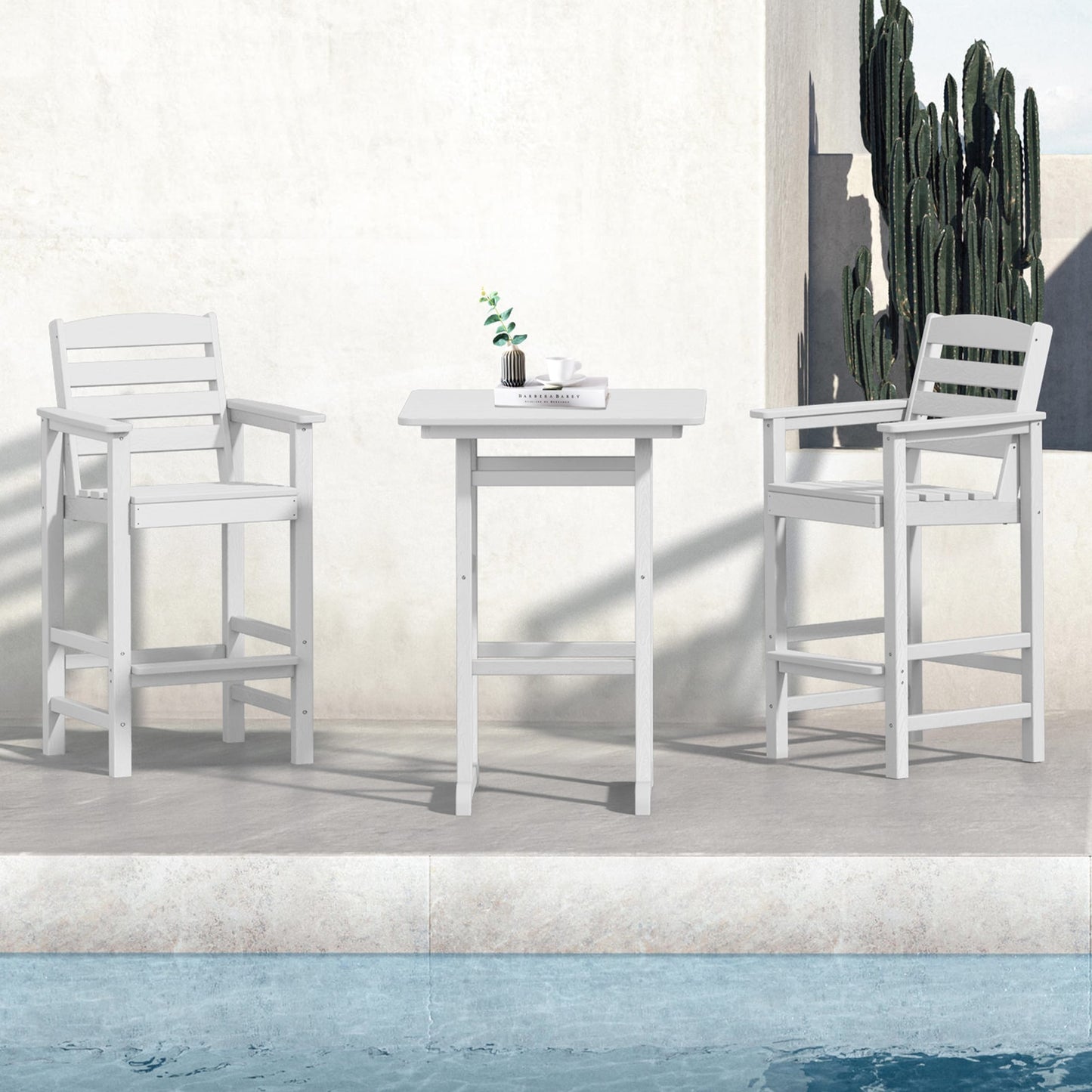 Set di 3 sedie Adirondack alte in plastica, set da conversazione per patio