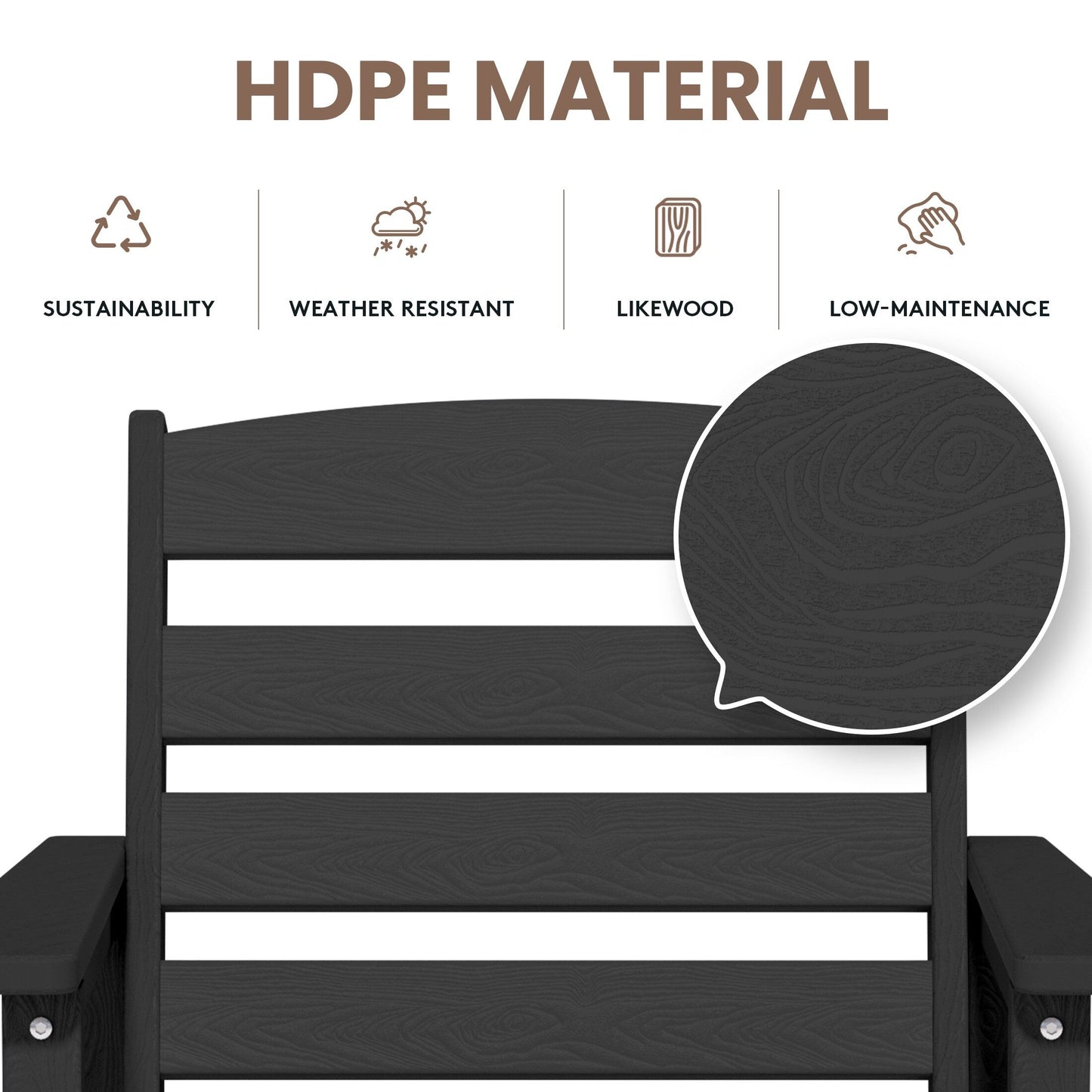 Set di 3 sedie Adirondack alte in plastica, set da conversazione per patio