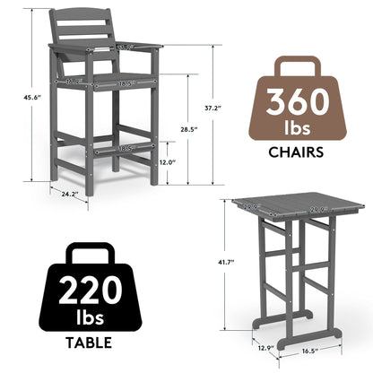 Set di 3 sedie Adirondack alte in plastica, set da conversazione per patio
