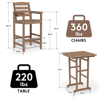 Set di 3 sedie Adirondack alte in plastica, set da conversazione per patio
