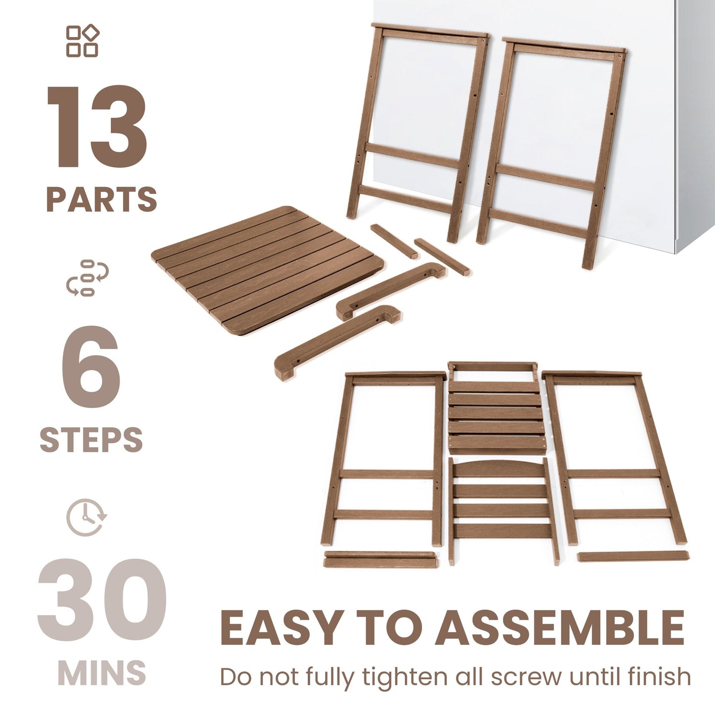 Set di 3 sedie Adirondack alte in plastica, set da conversazione per patio