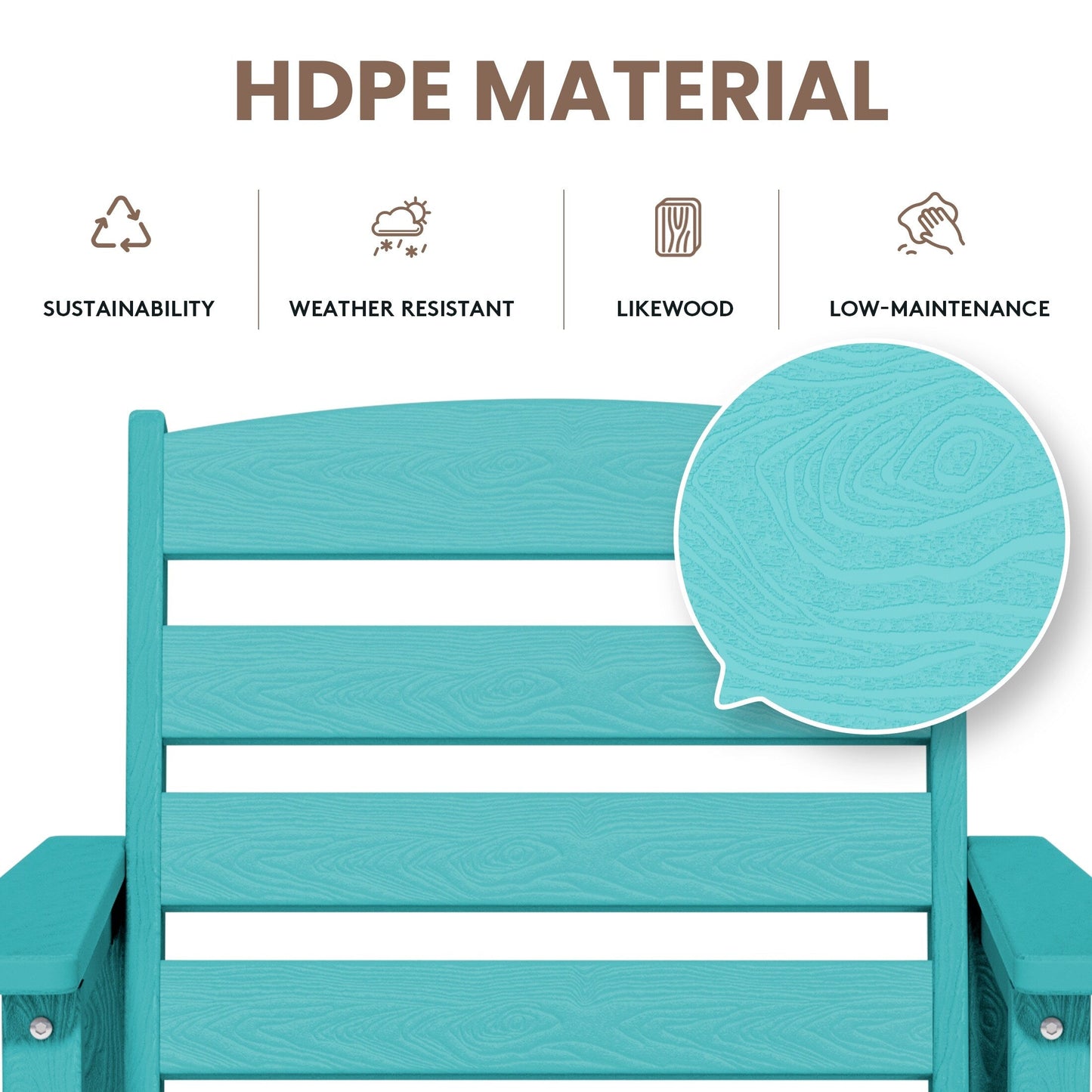 Set di 3 sedie Adirondack alte in plastica, set da conversazione per patio