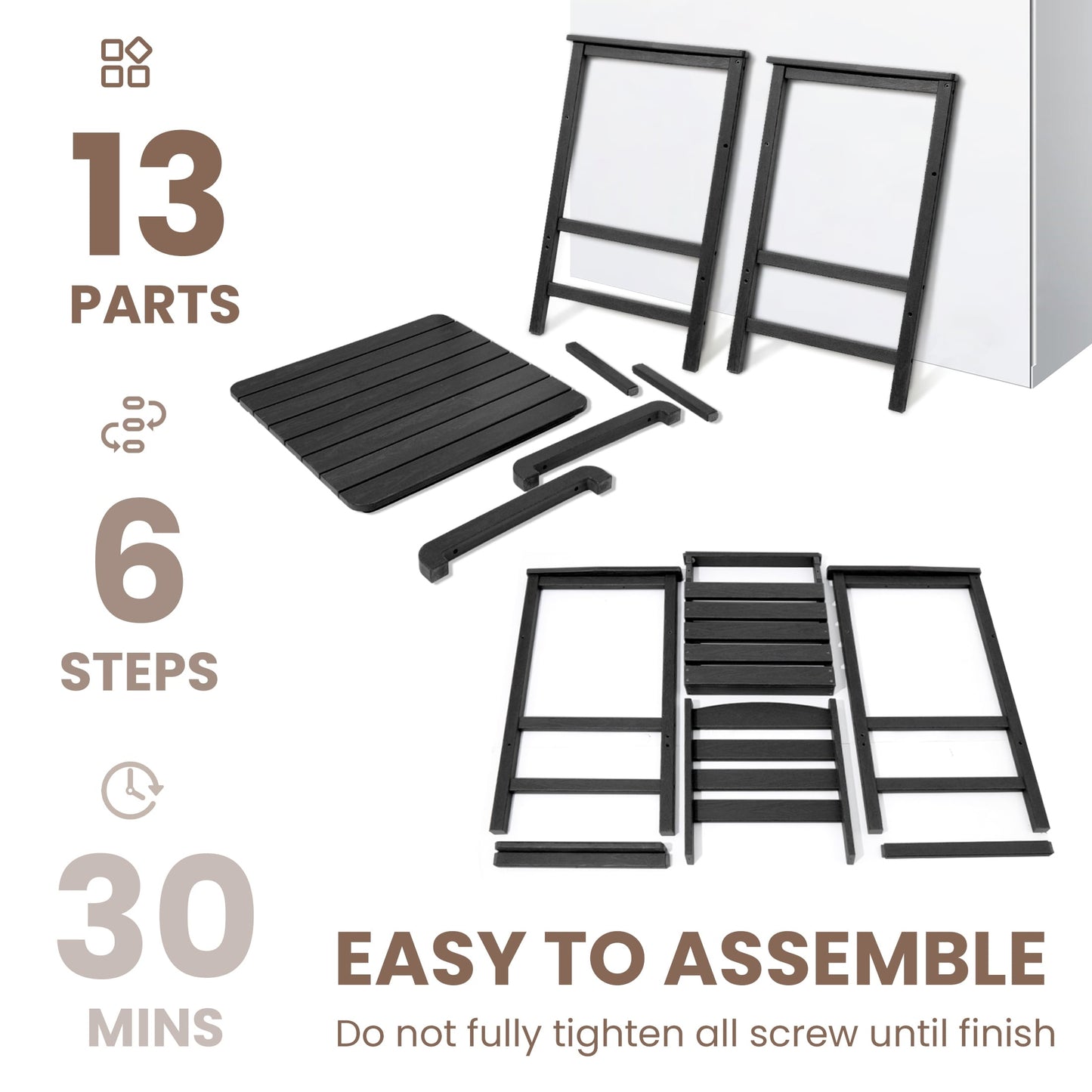 Set di 3 sedie Adirondack alte in plastica, set da conversazione per patio
