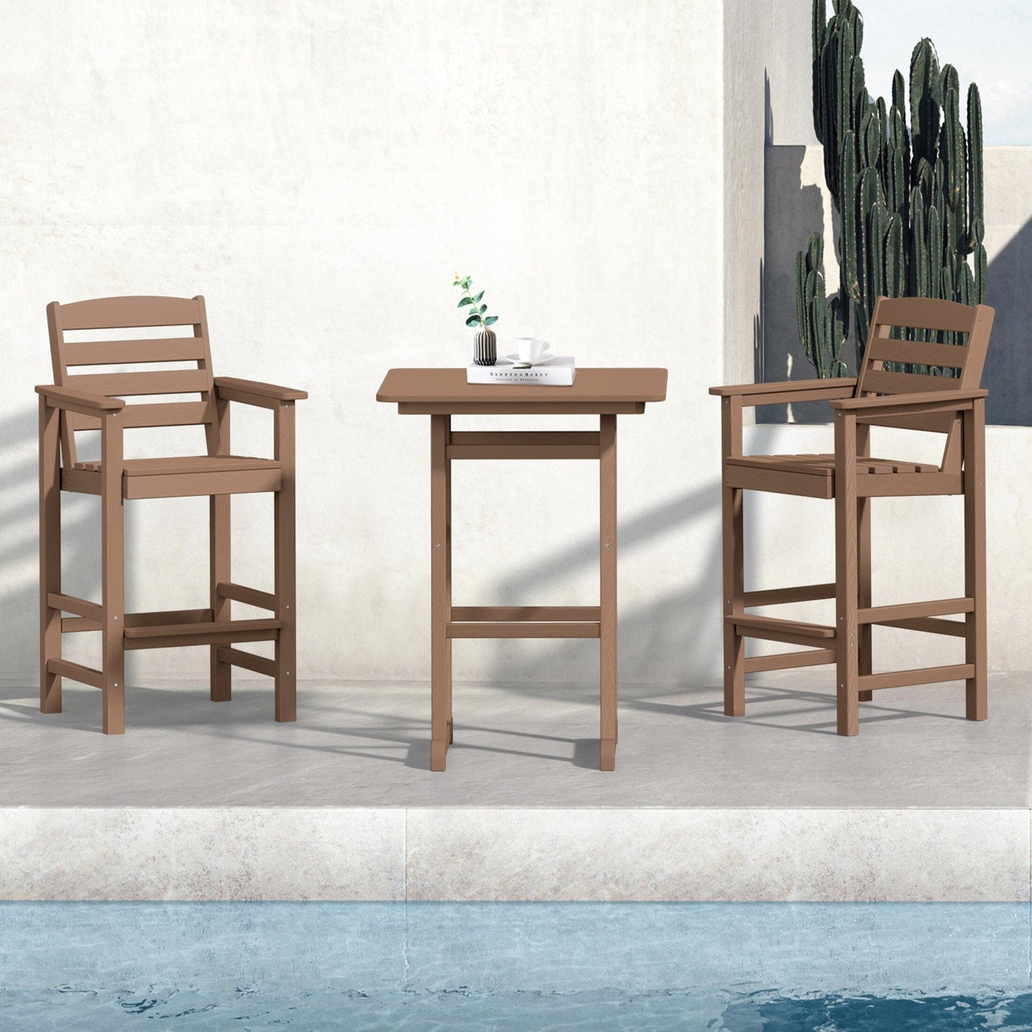 Set di 3 sedie Adirondack alte in plastica, set da conversazione per patio
