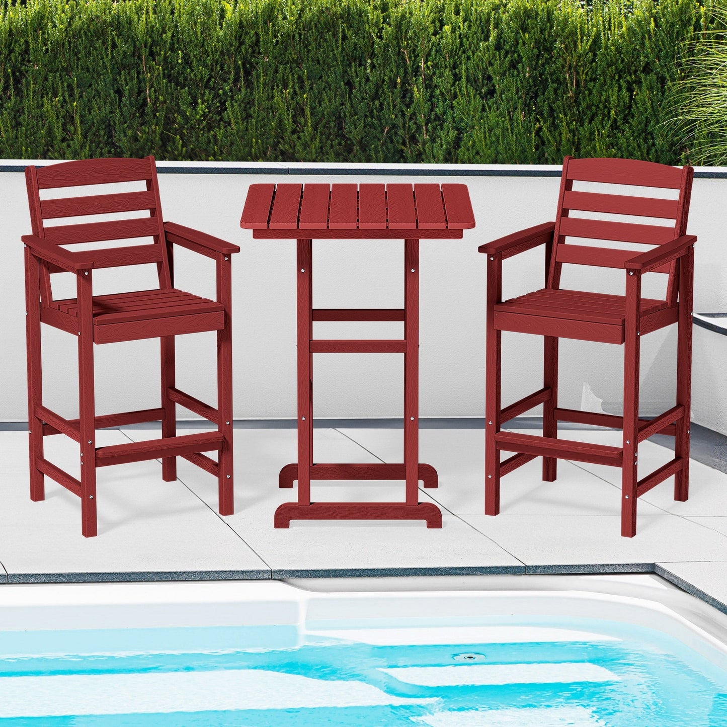 Set di 3 sedie Adirondack alte in plastica, set da conversazione per patio