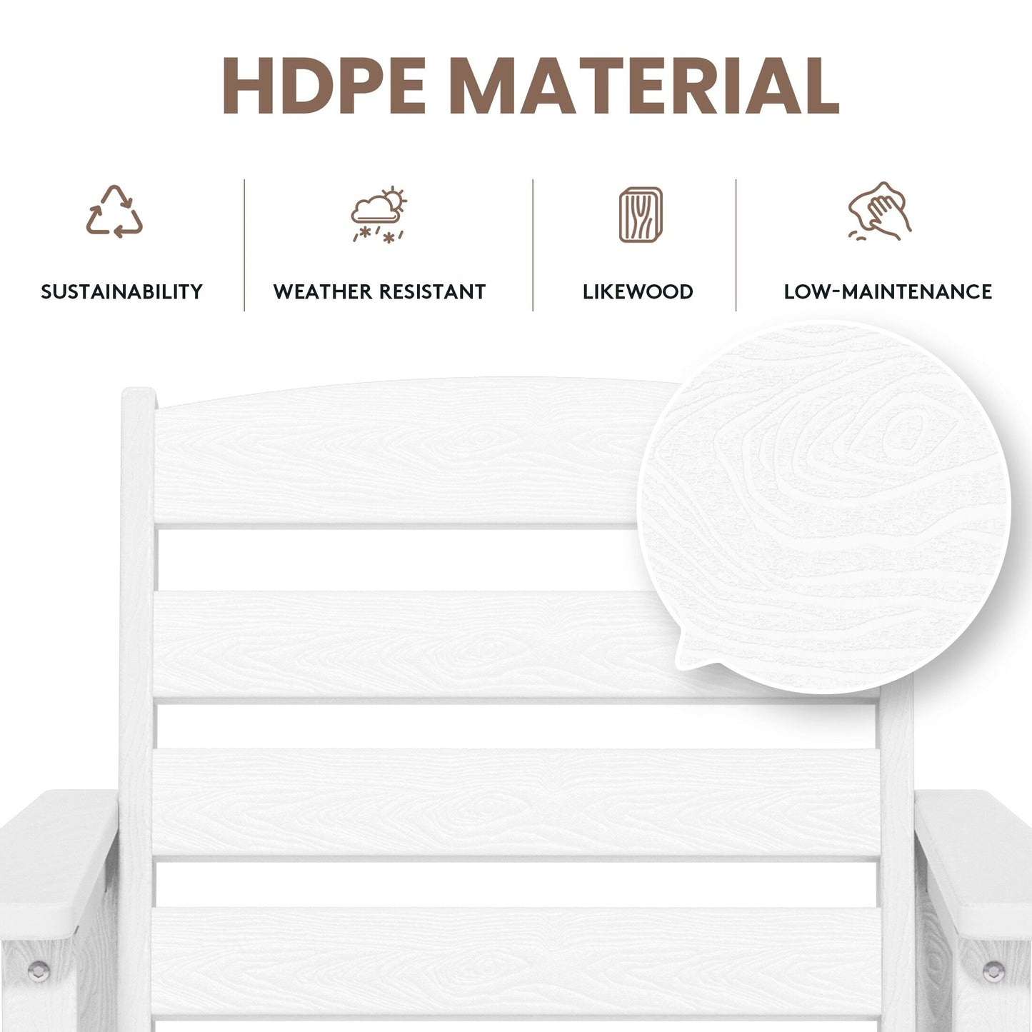 Set di 3 sedie Adirondack alte in plastica, set da conversazione per patio