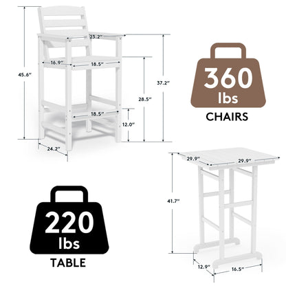 Set di 3 sedie Adirondack alte in plastica, set da conversazione per patio