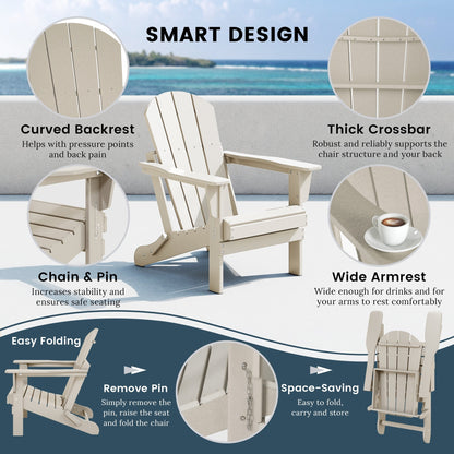 Sedia Adirondack pieghevole per esterni e patio, resistente allo sbiadimento e a tutte le condizioni atmosferiche, Polytrends Laguna