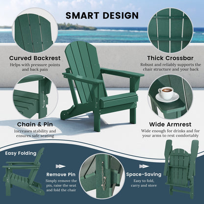 Sedia Adirondack pieghevole per esterni e patio, resistente allo sbiadimento e a tutte le condizioni atmosferiche, Polytrends Laguna