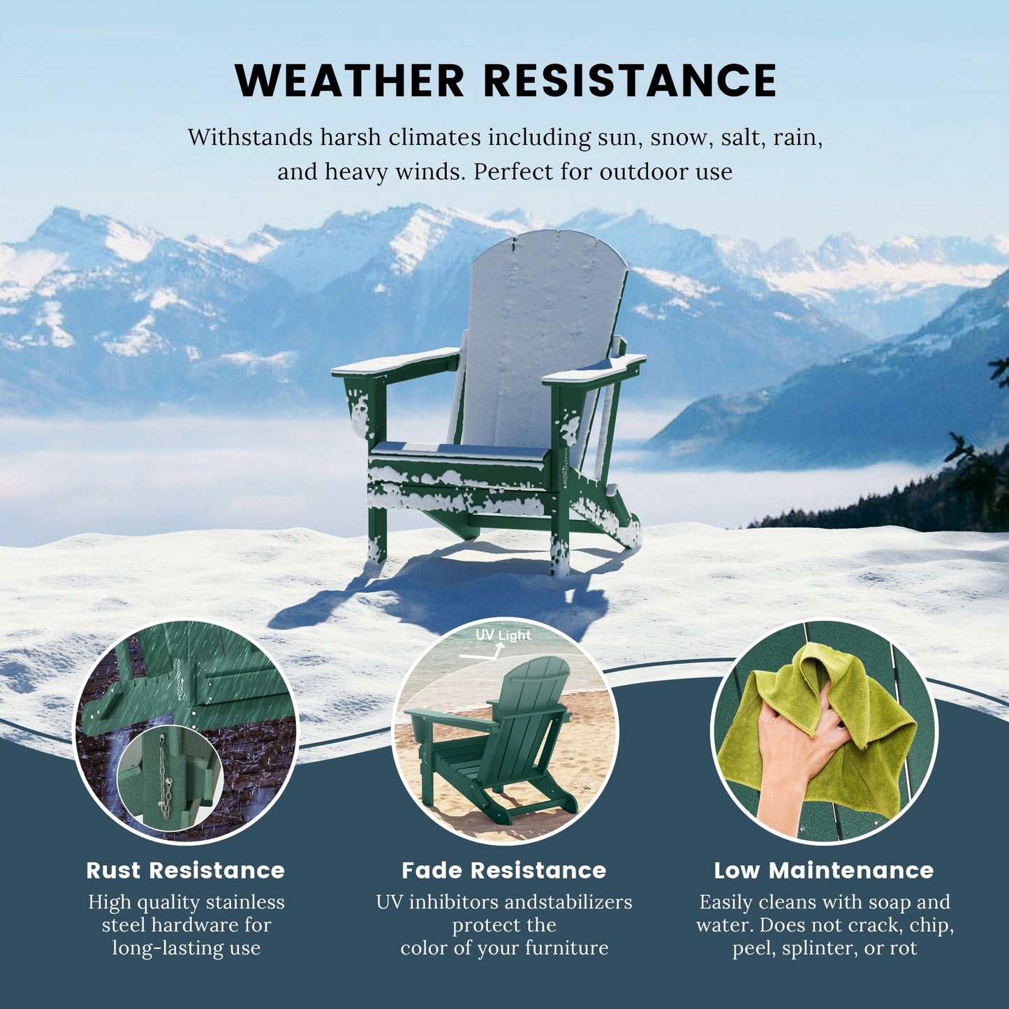 Sedia Adirondack pieghevole per esterni e patio, resistente allo sbiadimento e a tutte le condizioni atmosferiche, Polytrends Laguna
