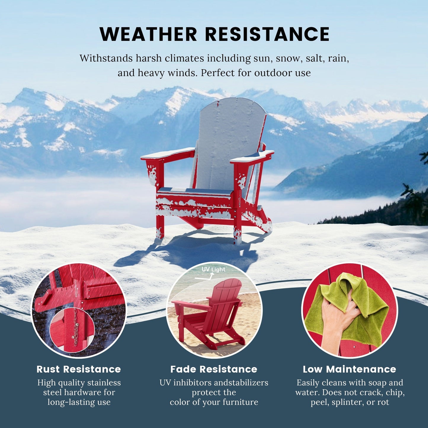 Sedia Adirondack pieghevole per esterni e patio, resistente allo sbiadimento e a tutte le condizioni atmosferiche, Polytrends Laguna