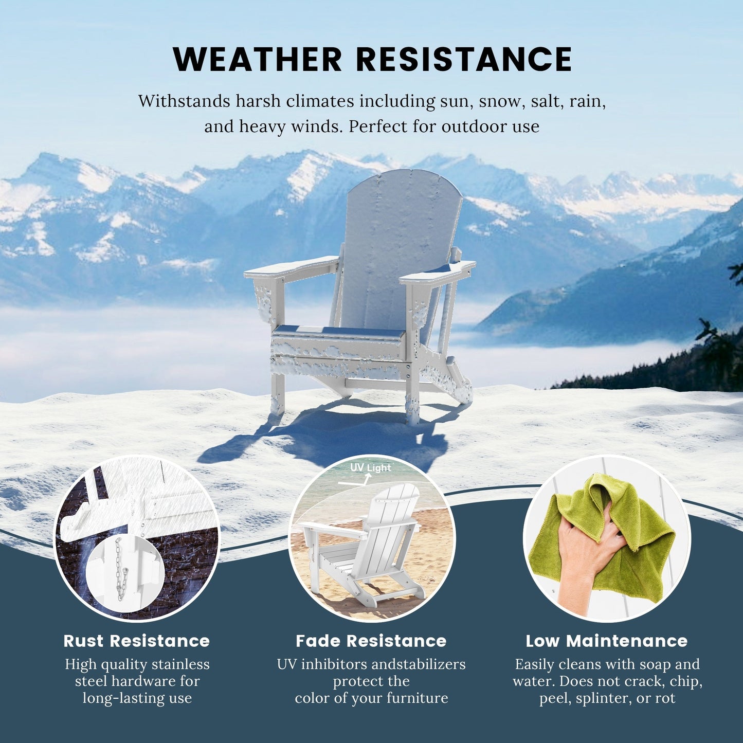 Sedia Adirondack pieghevole per esterni e patio, resistente allo sbiadimento e a tutte le condizioni atmosferiche, Polytrends Laguna