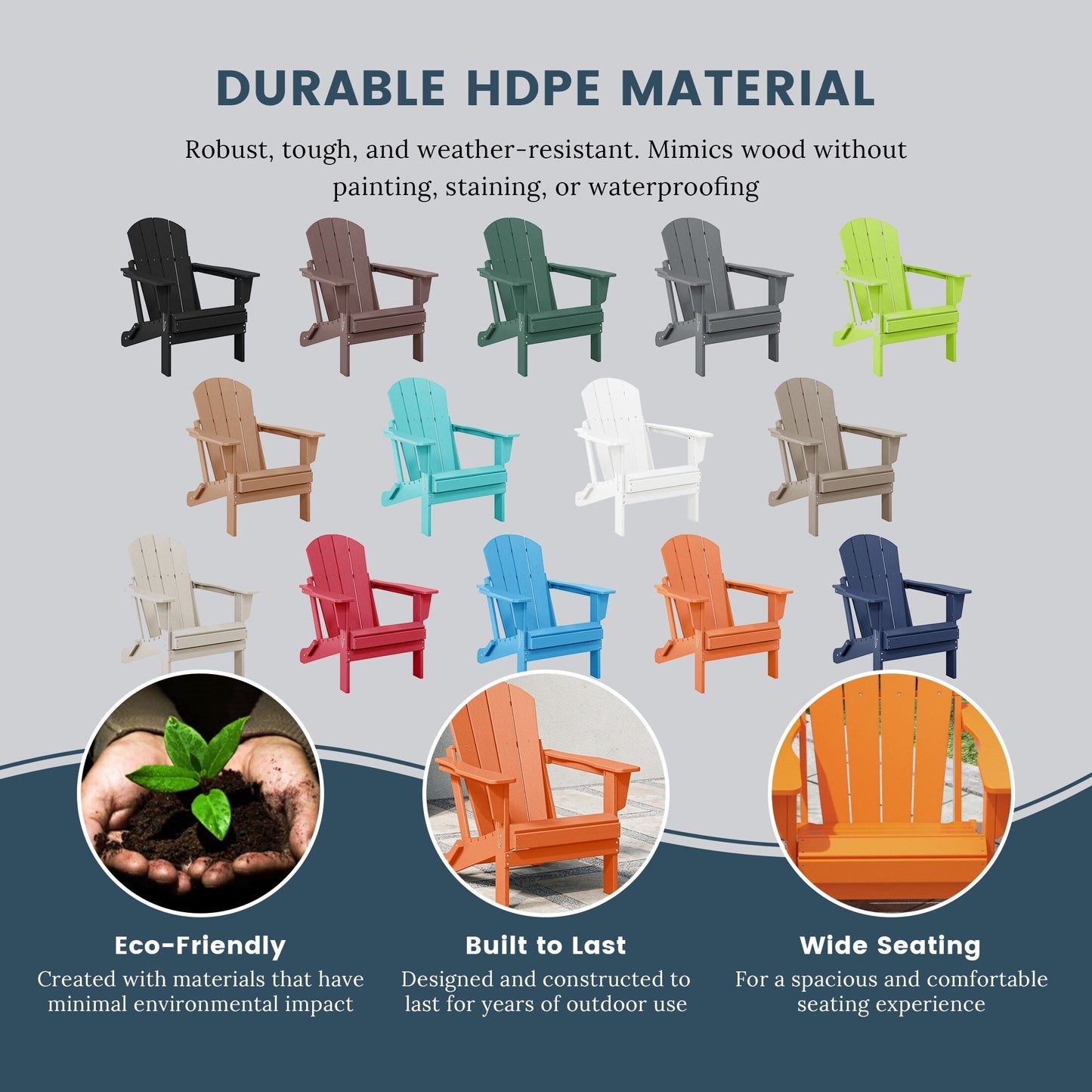 Sedie Adirondack pieghevoli per esterni e patio, resistenti alle intemperie, Polytrends Laguna (set da 2)