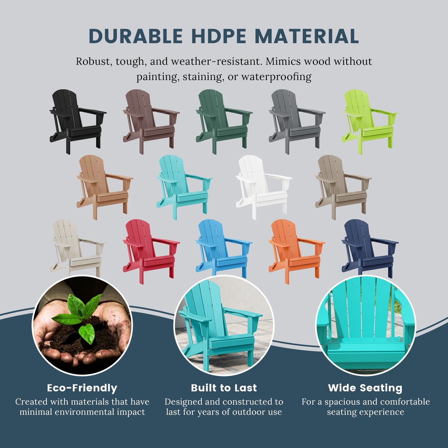 Sedie Adirondack pieghevoli per esterni e patio, resistenti alle intemperie, Polytrends Laguna (set da 2)