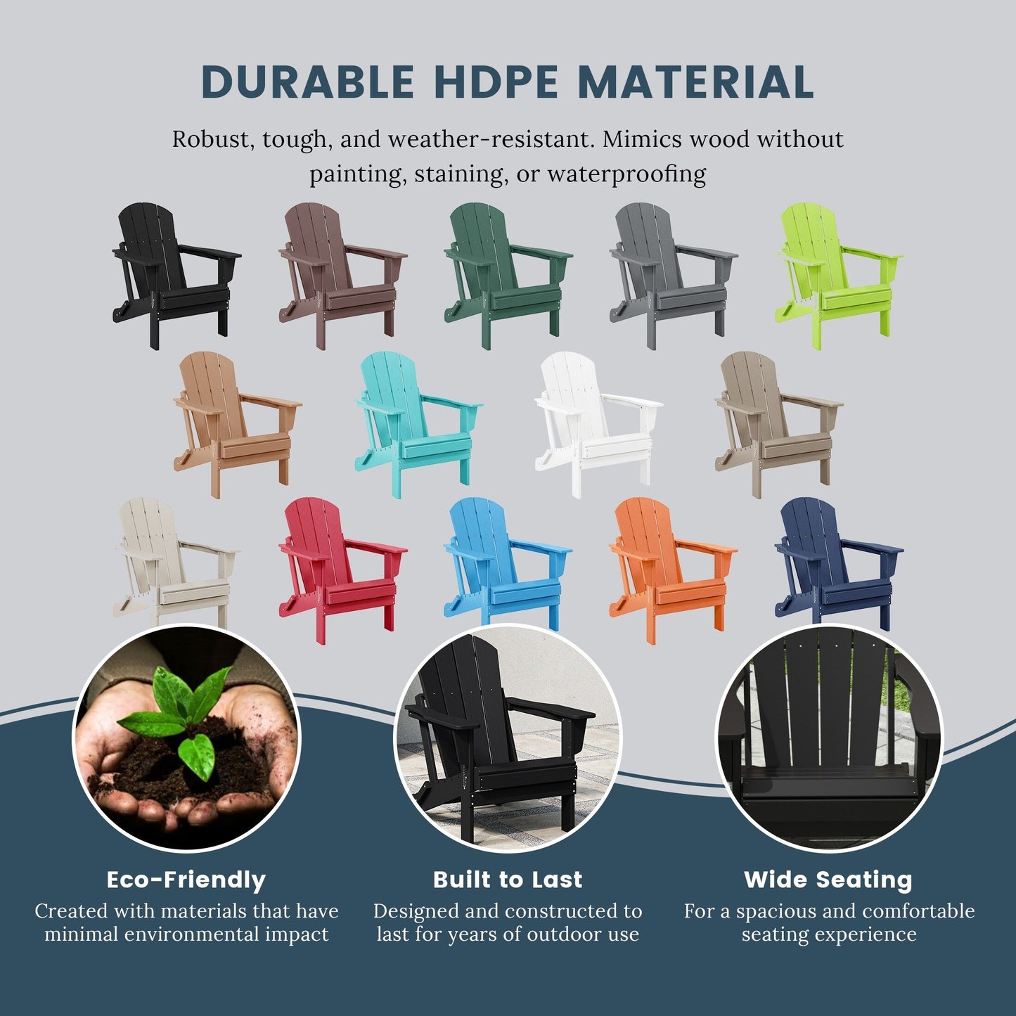 Sedie Adirondack pieghevoli per esterni e patio, resistenti alle intemperie, Polytrends Laguna (set da 2)