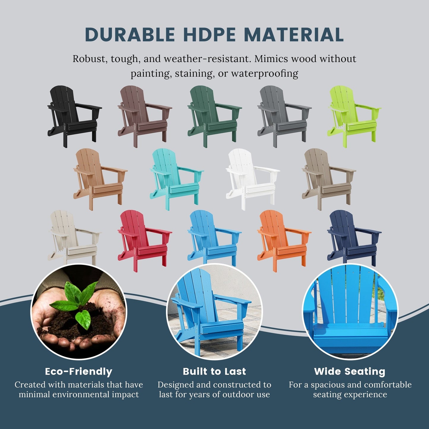 Sedie Adirondack pieghevoli per esterni e patio, resistenti alle intemperie, Polytrends Laguna (set da 2)