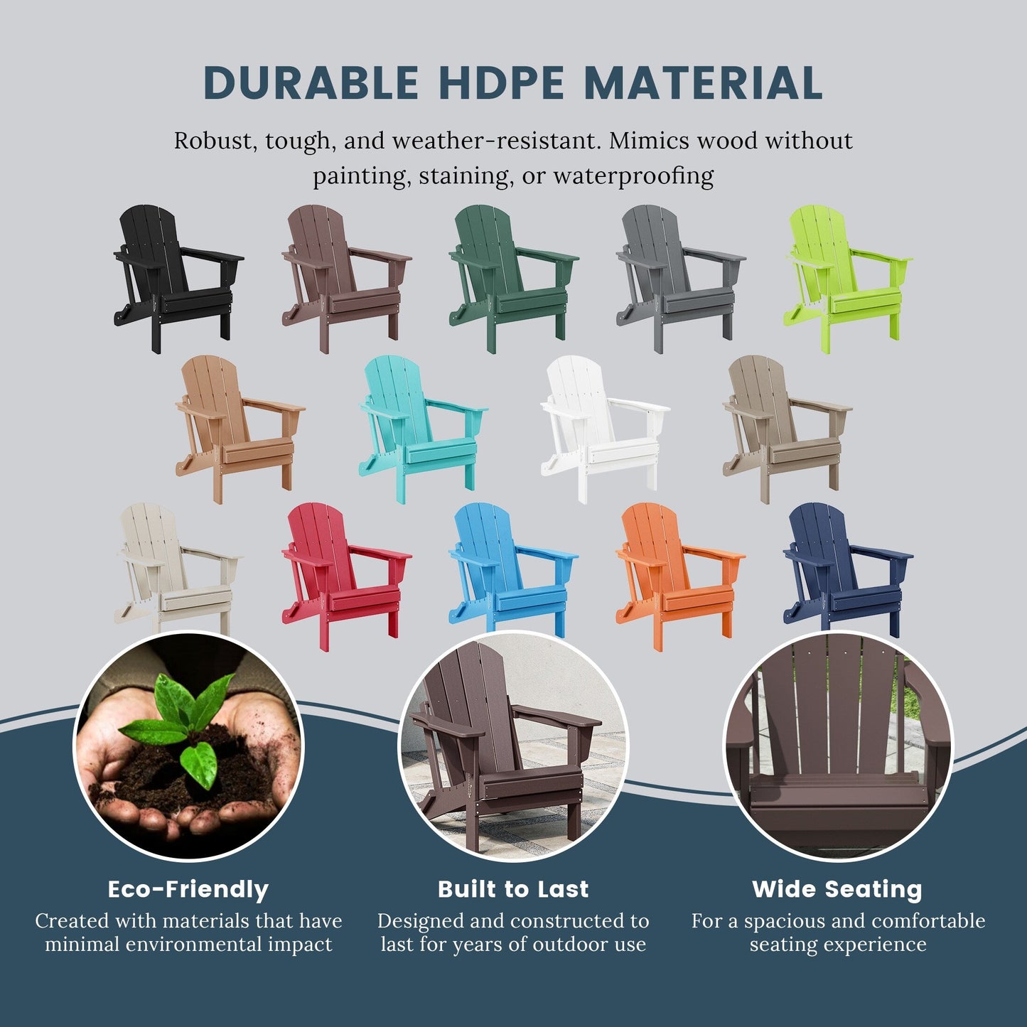 Sedie Adirondack pieghevoli per esterni e patio, resistenti alle intemperie, Polytrends Laguna (set da 4)