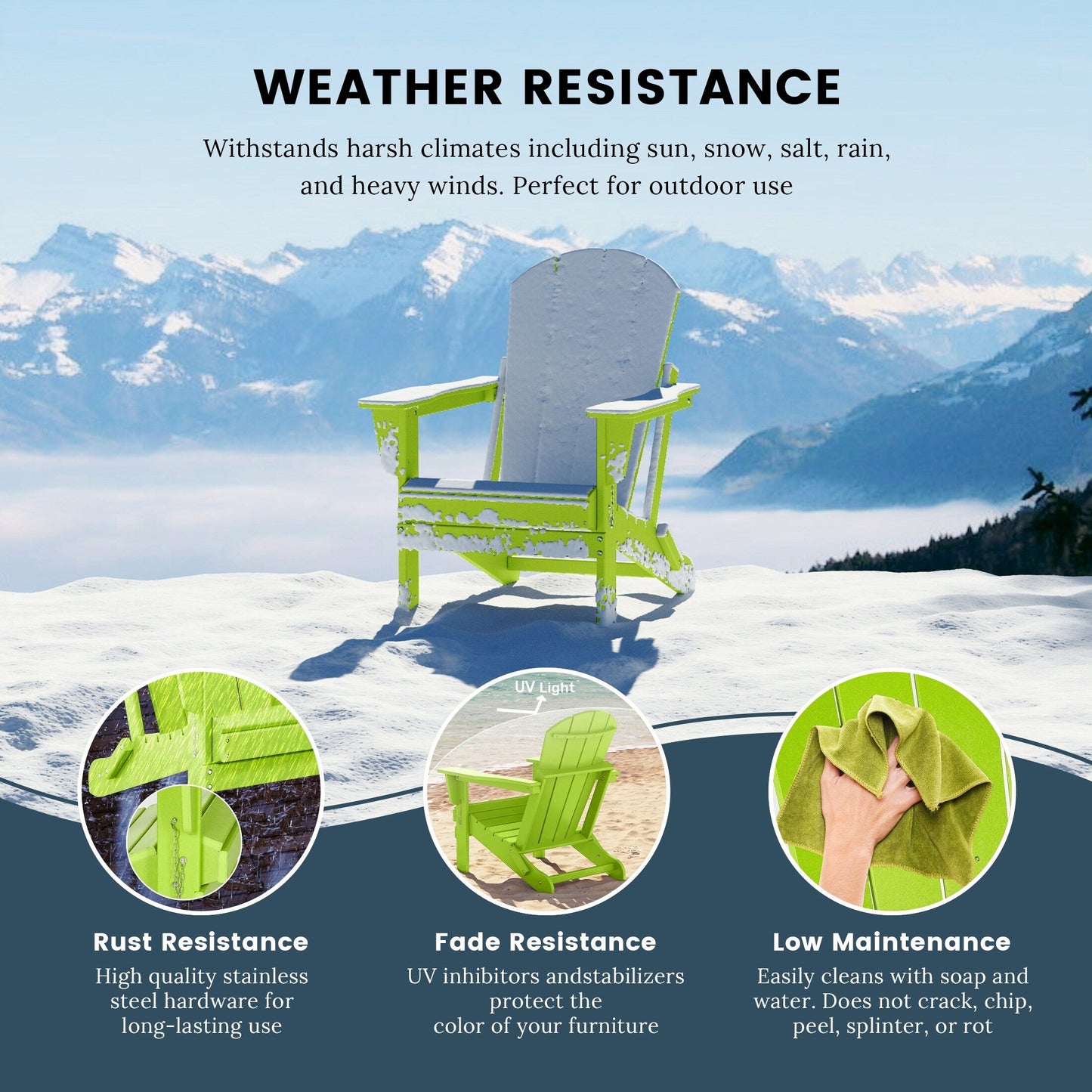 Sedie Adirondack pieghevoli per esterni e patio, resistenti alle intemperie, Polytrends Laguna (set da 4)