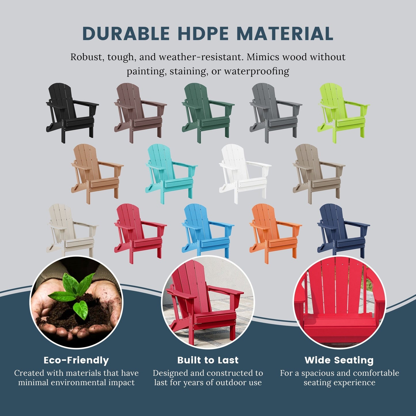 Sedie Adirondack pieghevoli per esterni e patio, resistenti alle intemperie, Polytrends Laguna (set da 4)