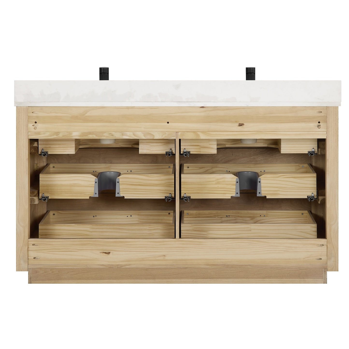 Mobile bagno Porto con piano in pietra di quarzo bianco senza specchio