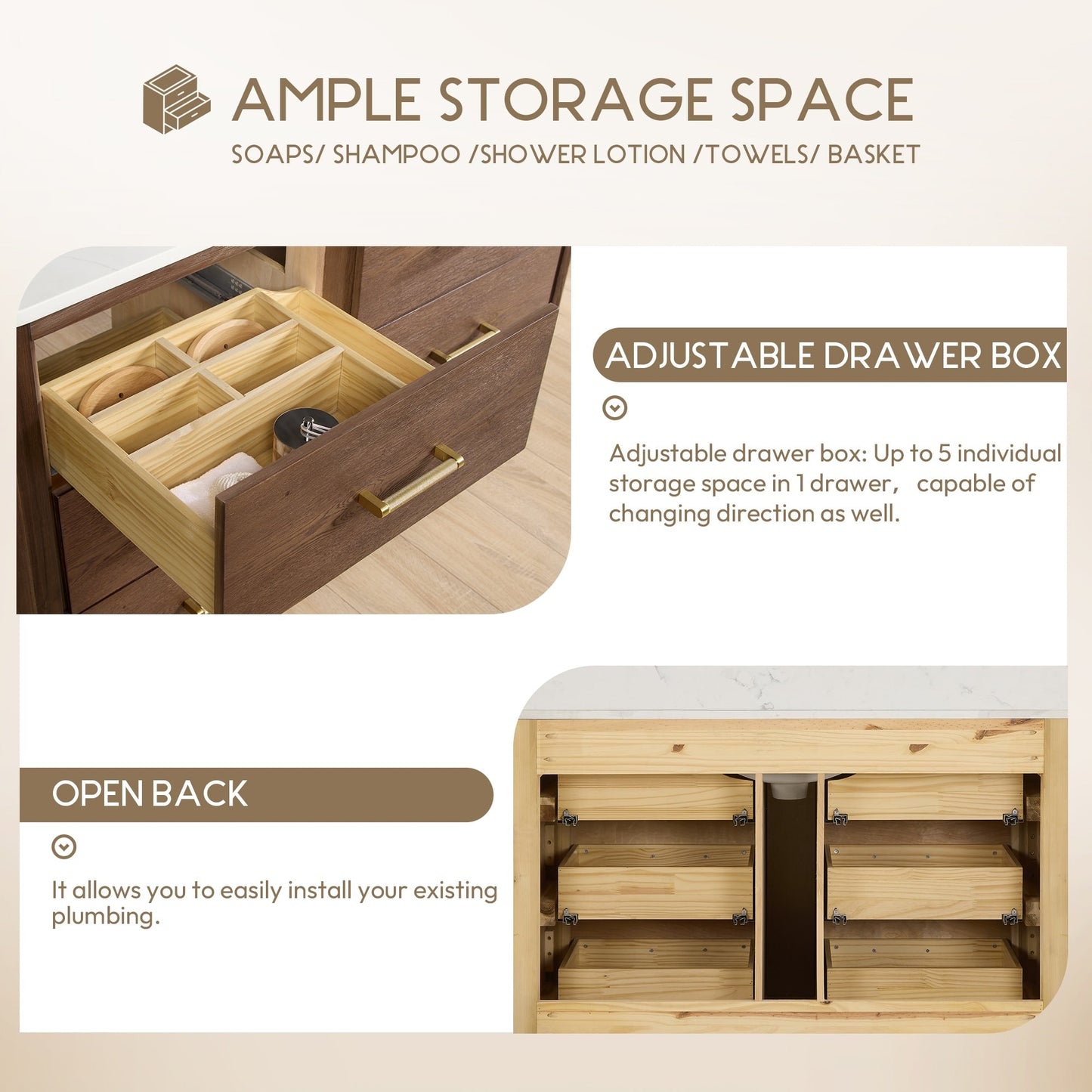 Mobile bagno Porto con piano in pietra di quarzo bianco senza specchio