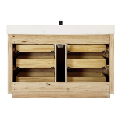 Mobile bagno Porto con piano in pietra di quarzo bianco senza specchio