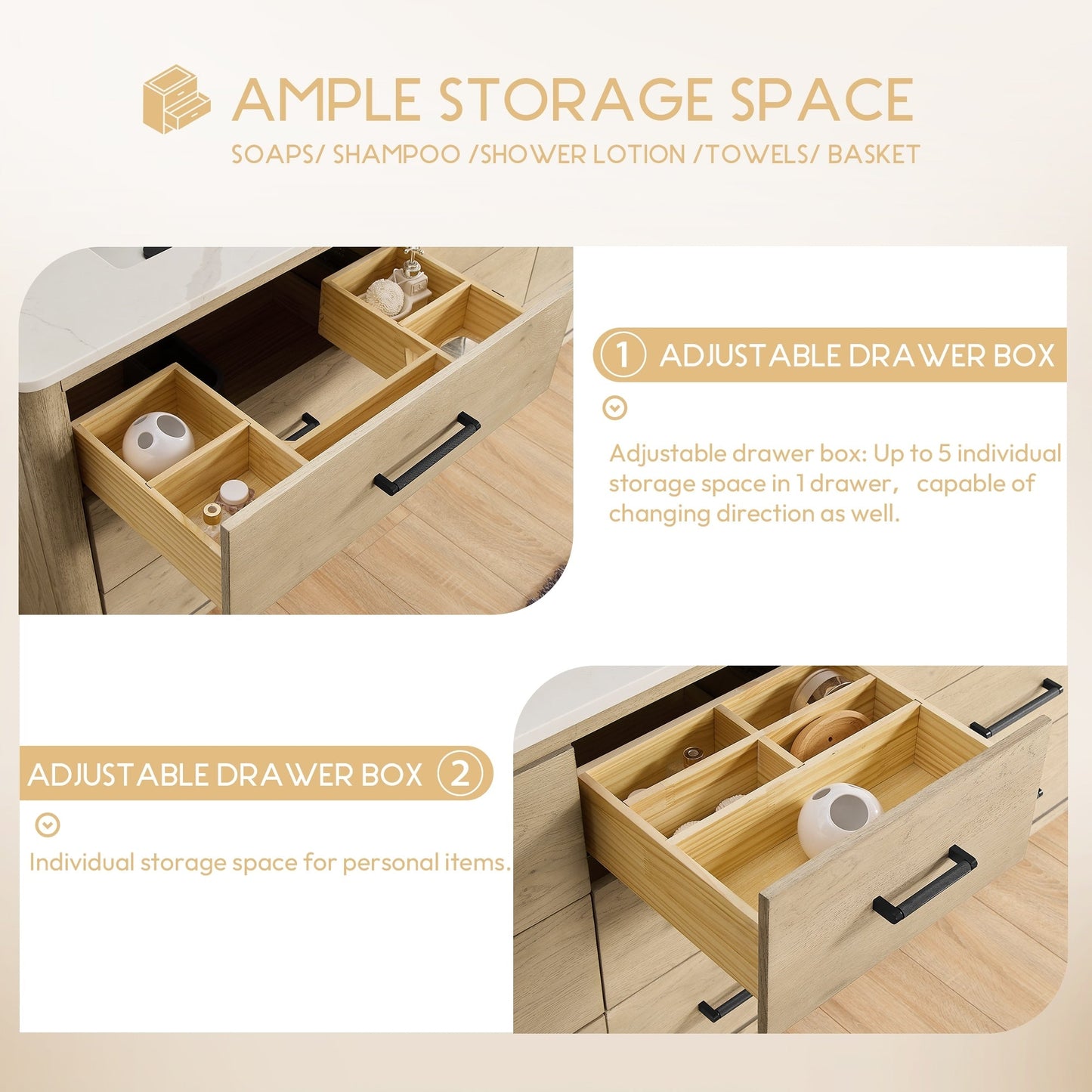 Mobile bagno Porto con piano in pietra di quarzo bianco senza specchio