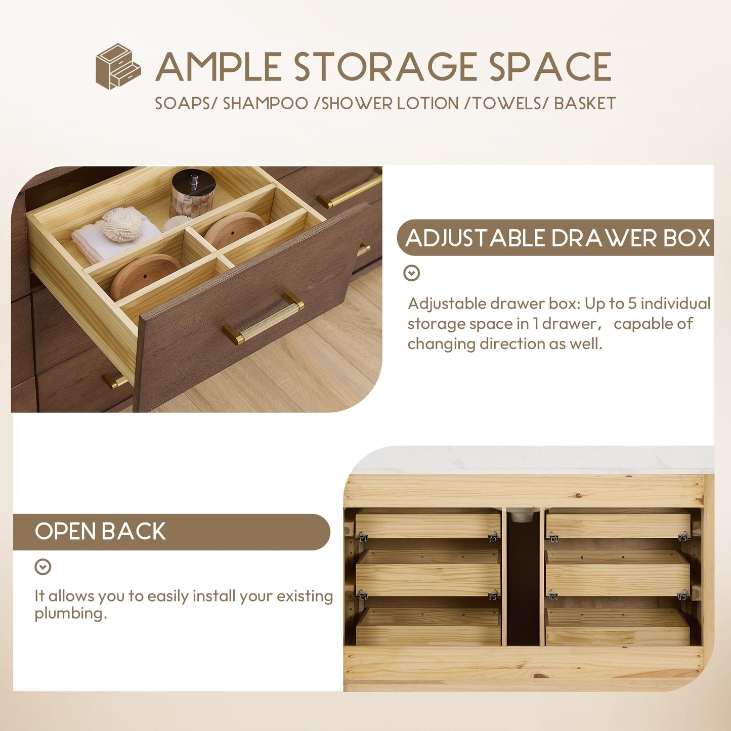 Mobile bagno Porto con piano in pietra di quarzo bianco senza specchio