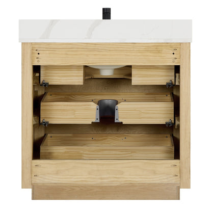 Mobile bagno Porto con piano in pietra di quarzo bianco senza specchio