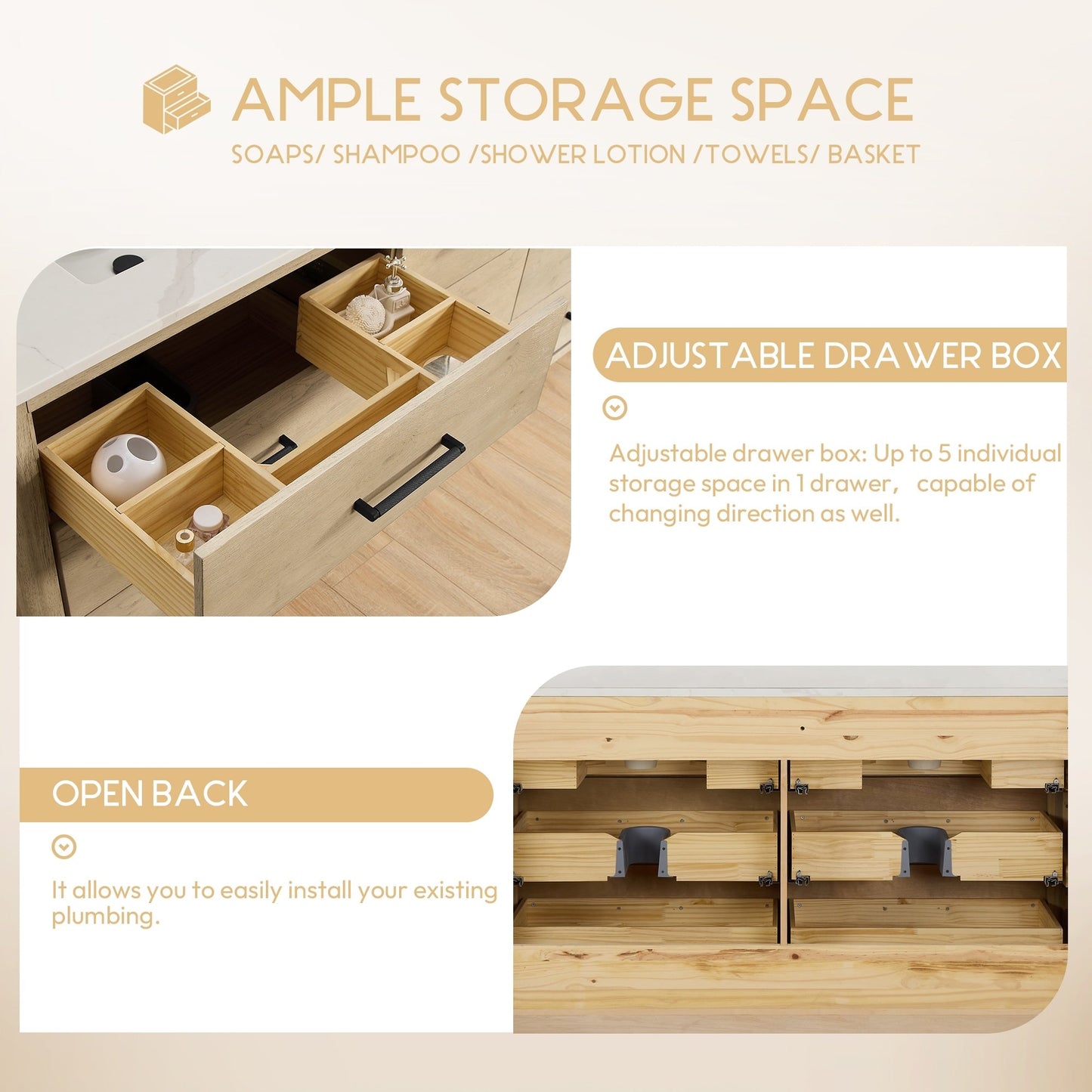 Mobile bagno Porto con piano in pietra di quarzo bianco senza specchio