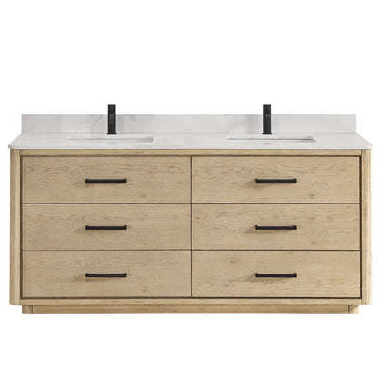 Mobile bagno Porto con piano in pietra di quarzo bianco senza specchio