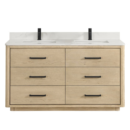 Mobile bagno Porto con piano in pietra di quarzo bianco senza specchio