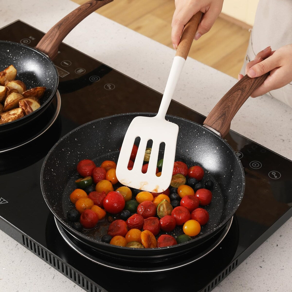 Set di pentole e padelle antiaderenti, set di pentole in ceramica con motivo, set di cottura a induzione con padelle, casseruola con coperchio