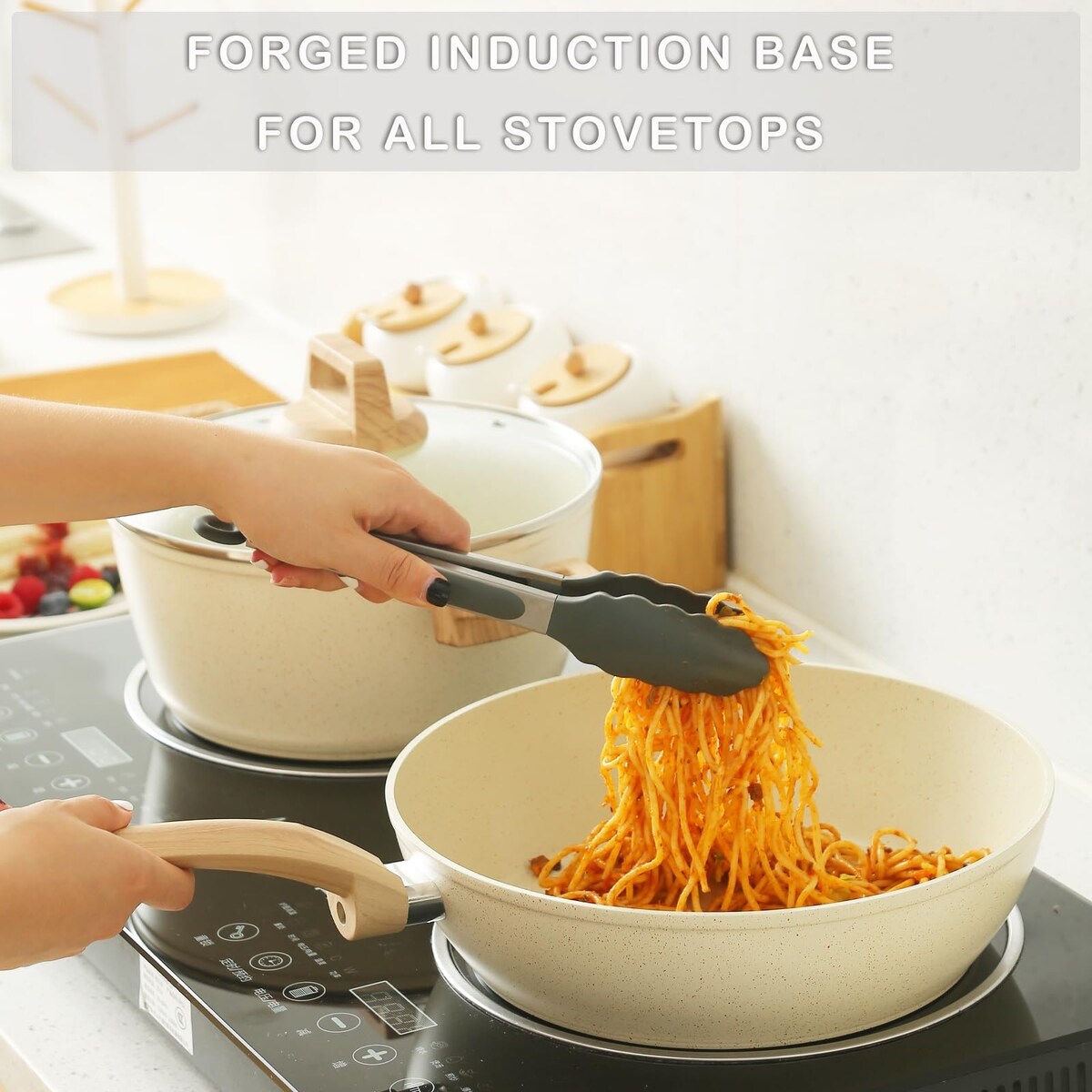 Set di pentole e padelle antiaderenti, set di pentole in ceramica, set da cucina antiaderente con padella, casseruola e padella per saltare