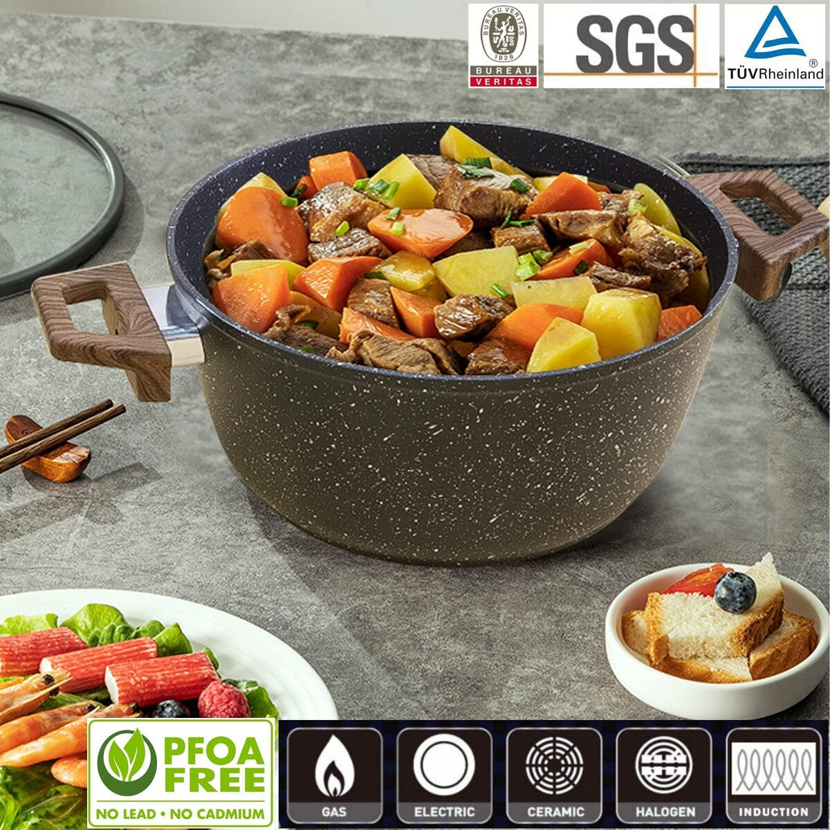 Set di pentole e padelle antiaderenti, set di pentole in ceramica, set da cucina antiaderente con padella, casseruola e padella per saltare