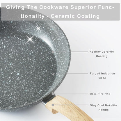 Set di pentole e padelle antiaderenti, set di pentole in ceramica, set da cucina antiaderente con padella, casseruola e padella per saltare