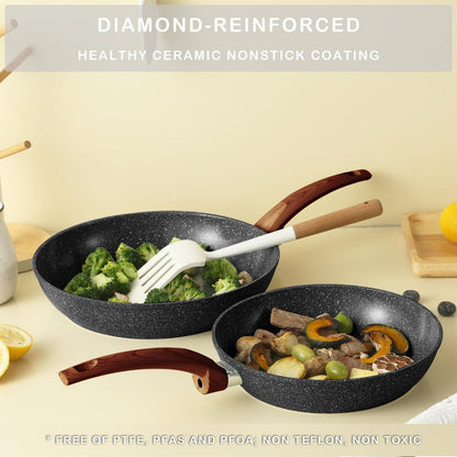 Set di pentole e padelle antiaderenti, set di pentole in ceramica, set da cucina antiaderente con padella, casseruola e padella per saltare