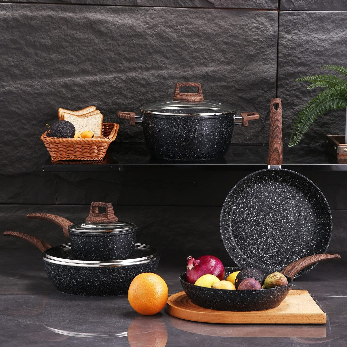 Set di pentole e padelle antiaderenti, set di pentole in ceramica, set da cucina antiaderente con padella, casseruola e padella per saltare