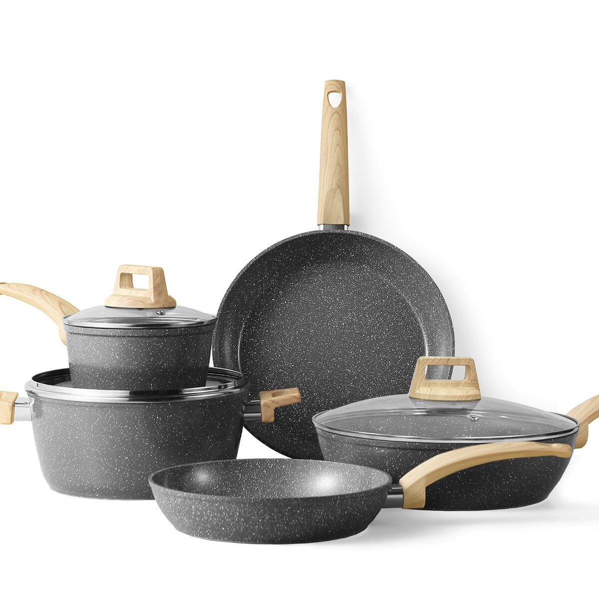 Set di pentole e padelle antiaderenti, set di pentole in ceramica, set da cucina antiaderente con padella, casseruola e padella per saltare