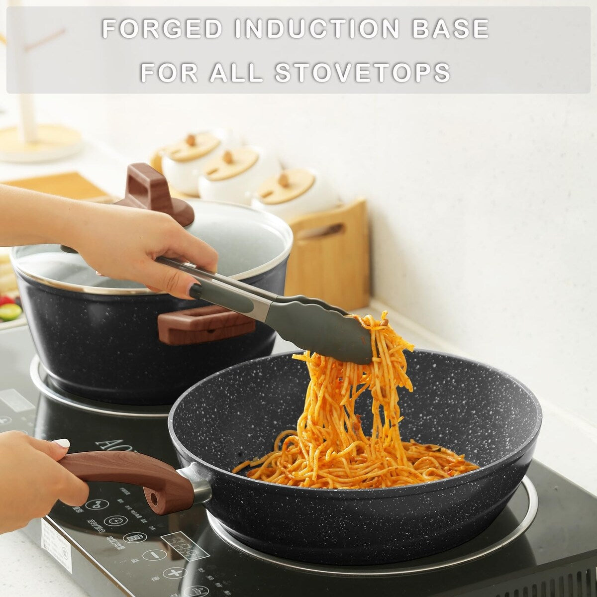 Set di pentole e padelle antiaderenti, set di pentole in ceramica, set da cucina antiaderente con padella, casseruola e padella per saltare