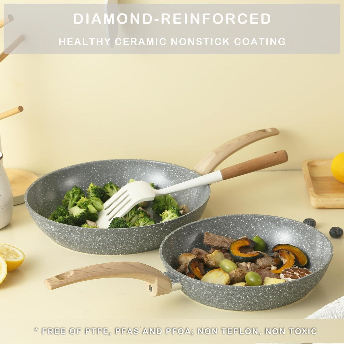 Set di pentole e padelle antiaderenti, set di pentole in ceramica, set da cucina antiaderente con padella, casseruola e padella per saltare