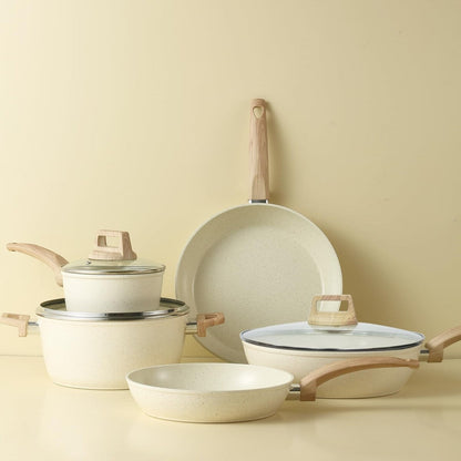 Set di pentole e padelle antiaderenti, set di pentole in ceramica, set da cucina antiaderente con padella, casseruola e padella per saltare