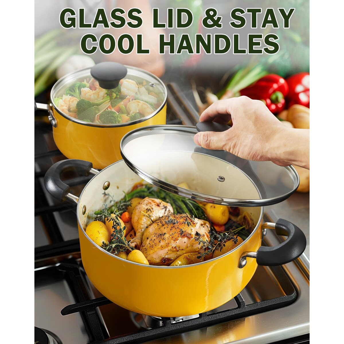 Set di pentole e padelle antiaderenti, set di pentole da cucina in ceramica da 10 pezzi, set di cottura antiaderente con casseruole